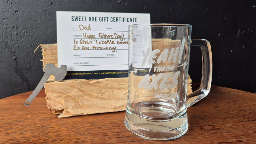 Voucher for Axe Throwing, Stein & Axe Bottle Opener